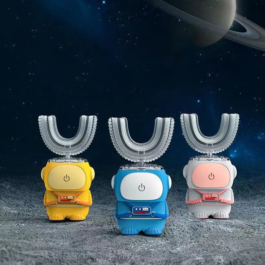 360 Degrees Automatic U Shaped Electric Toothbrush for Kids Children Cartoon Smart Sonic Toothbrush USB Charging Blue Light IPX7